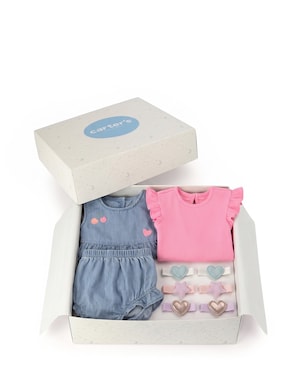 Enxoval Carter's bebê menina em algodão coração + caixa de presente P 7 peças - Multicor
