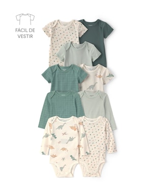 Kit body Carter's bebê menino em algodão dinossauro 9 peças - Multicor