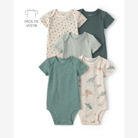 Kit body Carter's bebê menino em algodão dinossauro 9 peças - Multicor