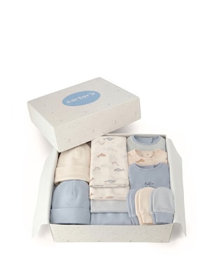 Enxoval Carter's bebê menino tubarão + caixa de presente P 12 peças - Multicor