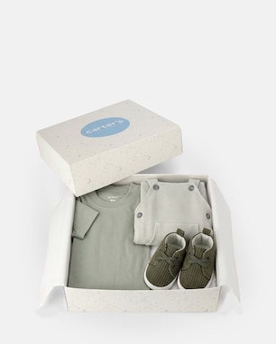 Kit Carter's jardineira com sapato bebê menino + caixa de presente P - Multicor