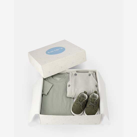 Kit Carter's jardineira com sapato bebê menino + caixa de presente P - Multicor