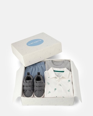 Conjunto Carter's com tênis bebê menino + caixa de presente P 4 peças - Multicor