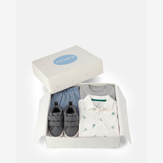Conjunto Carter's com tênis bebê menino + caixa de presente P 4 peças - Multicor