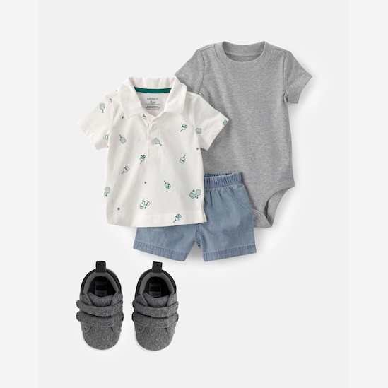 Conjunto Carter's com tênis bebê menino + caixa de presente P 4 peças - Multicor