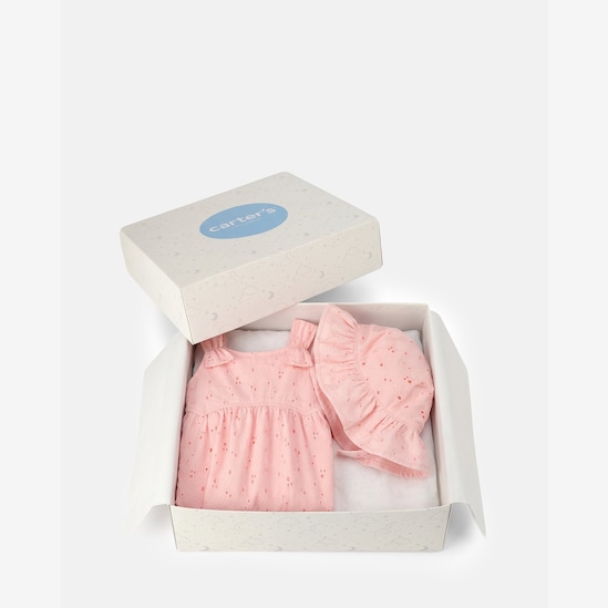Jardineira Carter's com chapéu bebê menina + caixa de presente P - Multicor