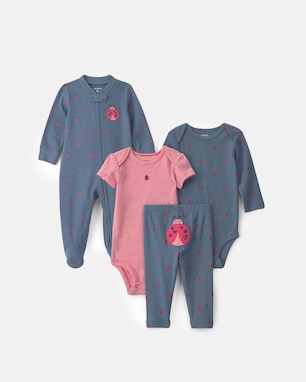 Enxoval Carter's bebê menina em algodão joaninha 4 peças - Multicor