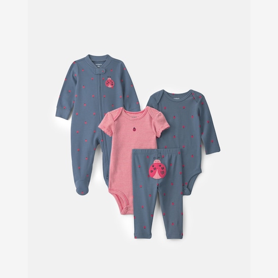 Enxoval Carter's bebê menina em algodão joaninha 4 peças - Multicor