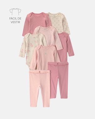 Conjunto Carter's bebê menina em algodão estampado 8 peças - Multicor