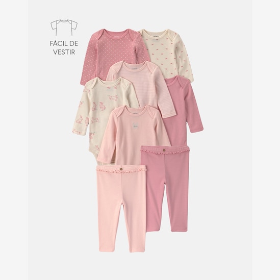 Conjunto Carter's bebê menina em algodão estampado 8 peças - Multicor