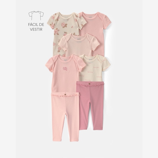 Conjunto Carter's bebê menina em algodão floral 7 peças - Multicor