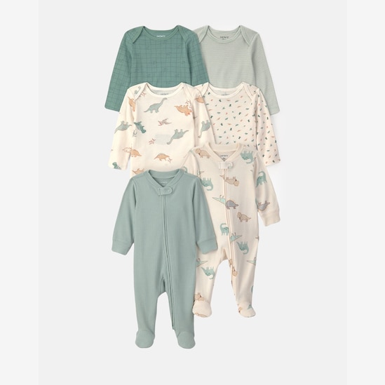 Kit Carter's body + macacão com pezinho bebê menino dinossauro 6 peças - Multicor
