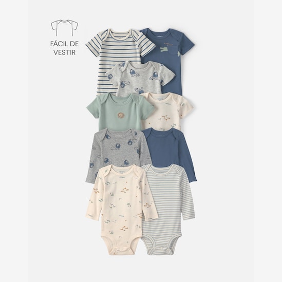 Kit Carter’s body bebê menino estampado 9 peças - Multicor