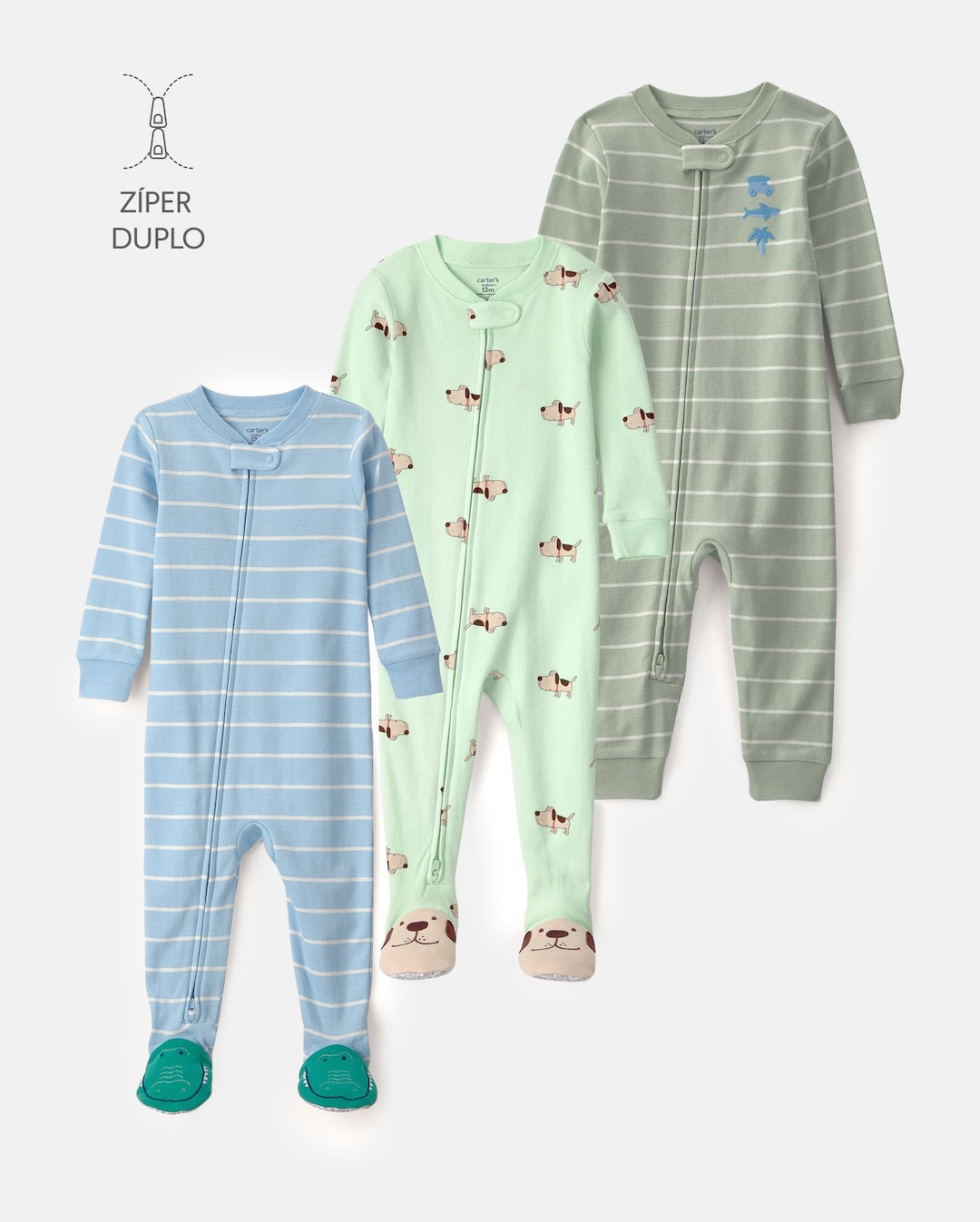Kit macacão pijama Carter’s bebê menino em algodão estampado 3 peças - Multicorde R$393,97 porR$ 355,9910% OFF