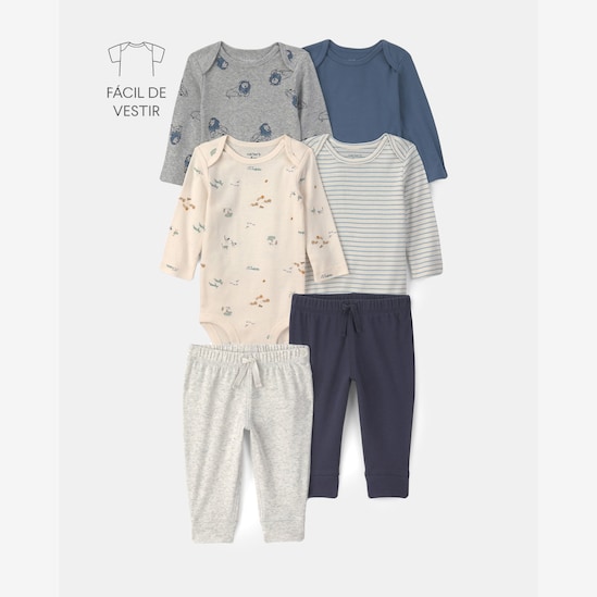 Conjunto Carter's bebê menino em algodão 6 peças - Multicor