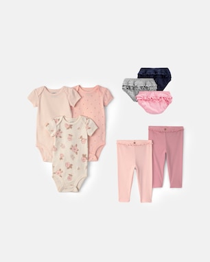 Enxoval Carter's bebê menina em algodão 8 peças - Multicor