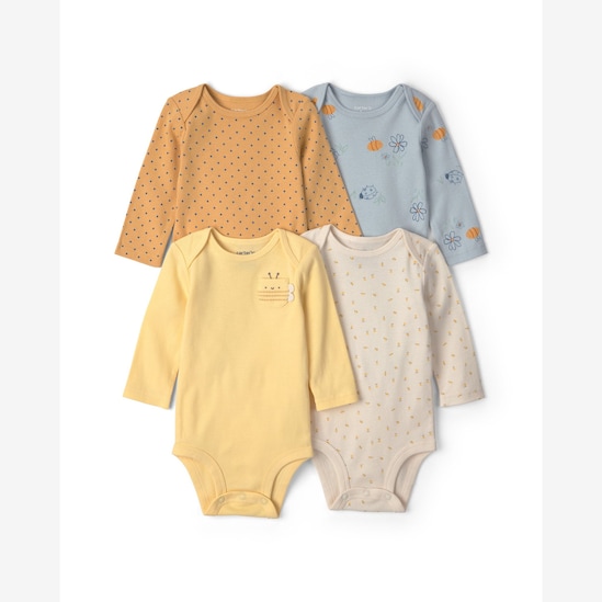 Kit body Carter's bebê menina em algodão estampada 9 peças - Multicor