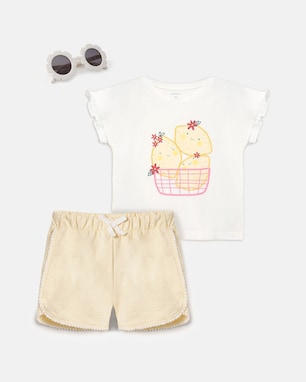 Conjunto Carter's com óculos UV50+ infantil menina limão 3 peças