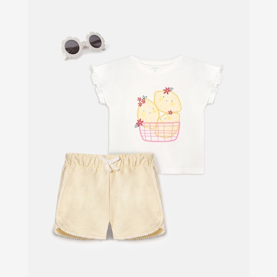 Conjunto Carter's com óculos UV50+ infantil menina limão 3 peças