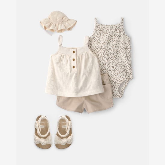 Conjunto Carter's bebê menina onça + caixa de presente M 5 peças