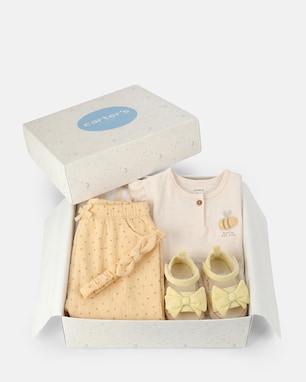 Conjunto Carter's com sandália e faixa de cabelo bebê menina + caixa de presente M 4 peças