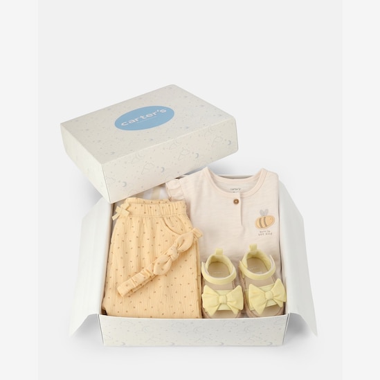 Conjunto Carter's com sandália e faixa de cabelo bebê menina + caixa de presente M 4 peças