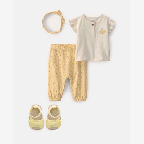 Conjunto Carter's com sandália e faixa de cabelo bebê menina + caixa de presente M 4 peças