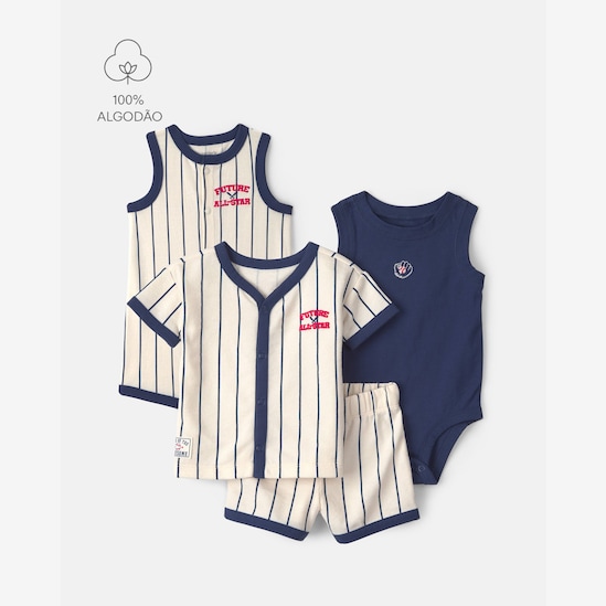 Conjunto Carter's bebê menino listrado 4 peças