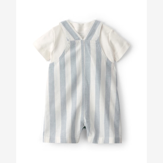Kit Carter's jardineira com camiseta e mocassim bebê menino listrada + caixa de presente M 3 peças