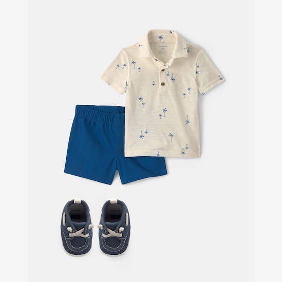 Conjunto Carter's com mocassim bebê menino estampado + caixa de presente M 3 peças