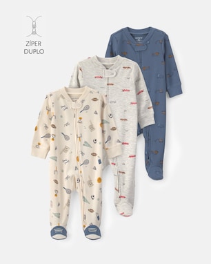 Macacão Carter's com pezinho bebê menino estampado 3 peças