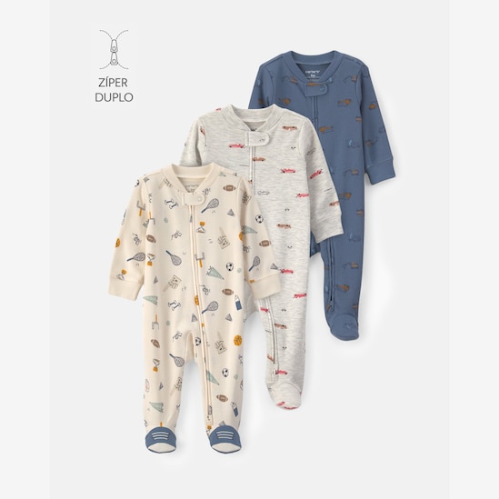 Macacão Carter's com pezinho bebê menino estampado 3 peças