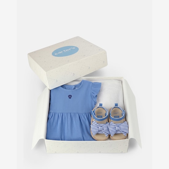 Kit banho de sol Carter's com sandália bebê menina + caixa de presente M 2 peças