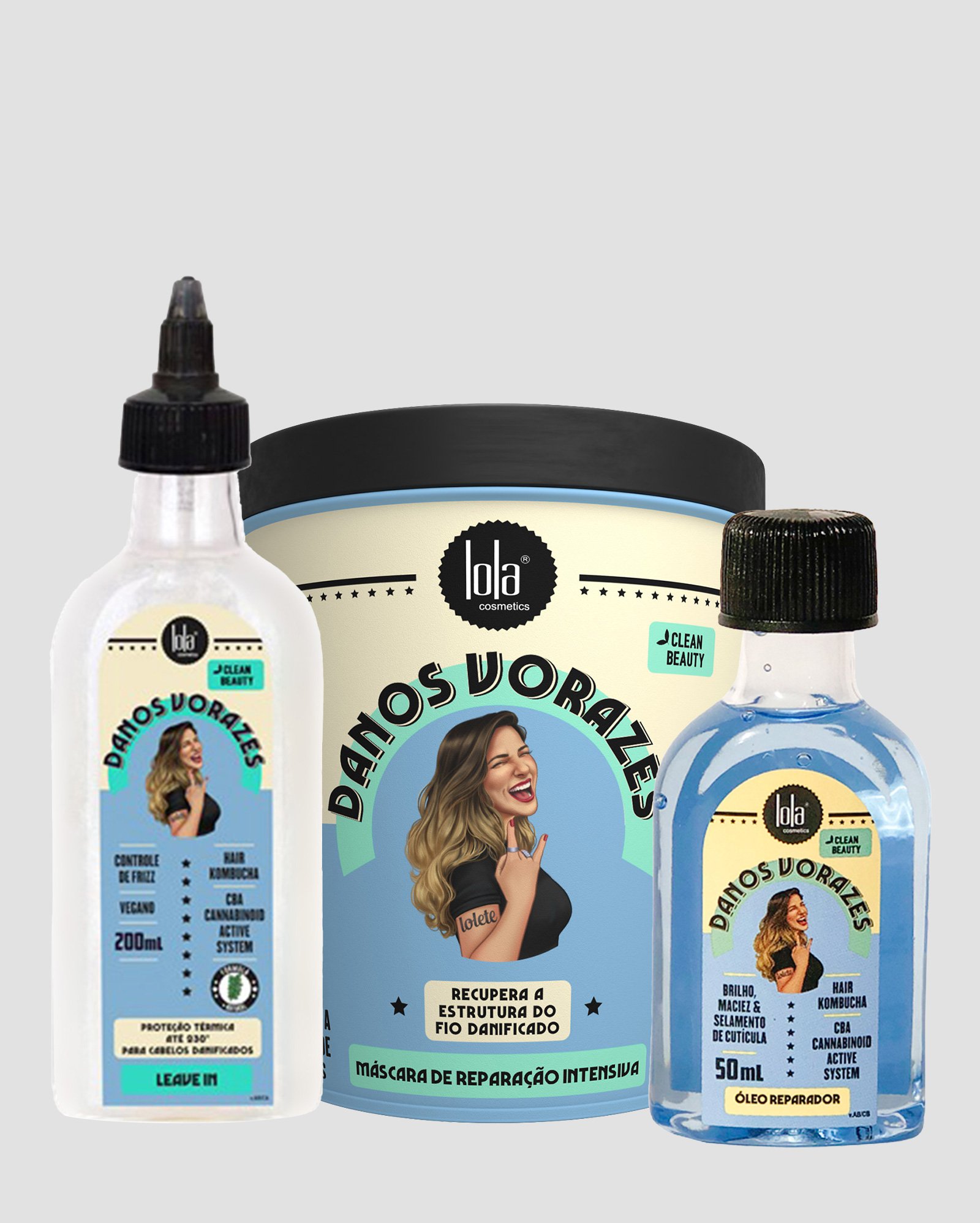 Kit finalizador 200ml + óleo reparador 50ml + máscara de reparação 450ml Danos Vorazes | Lola Cosmetics