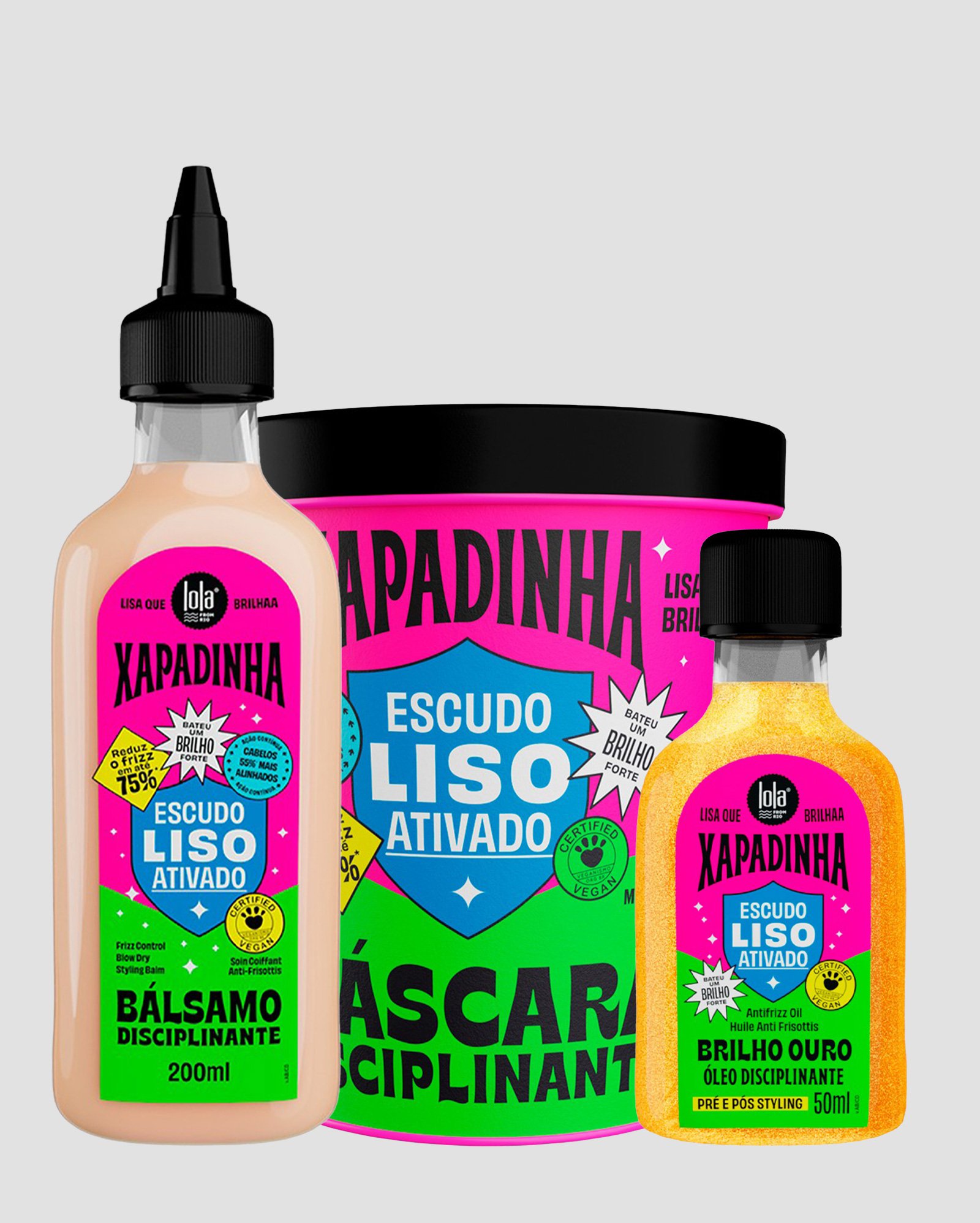 Kit máscara disciplinante 450g + óleo finalizador 50ml + bálsamo 200ml Xapadinha | Lola Cosmetics