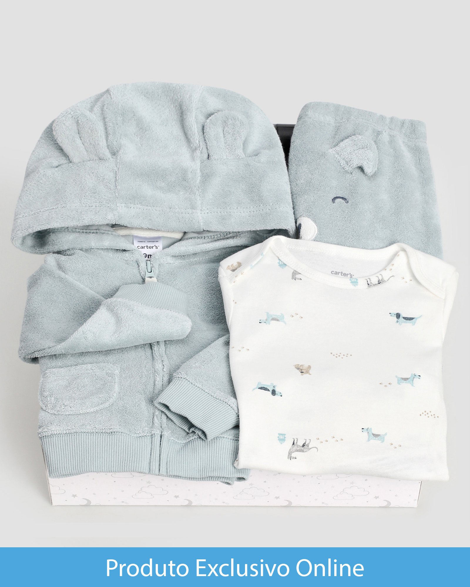 Enxoval bebê conjunto longo 3 peças cachorrinho + caixa de presente multicor | Carter's