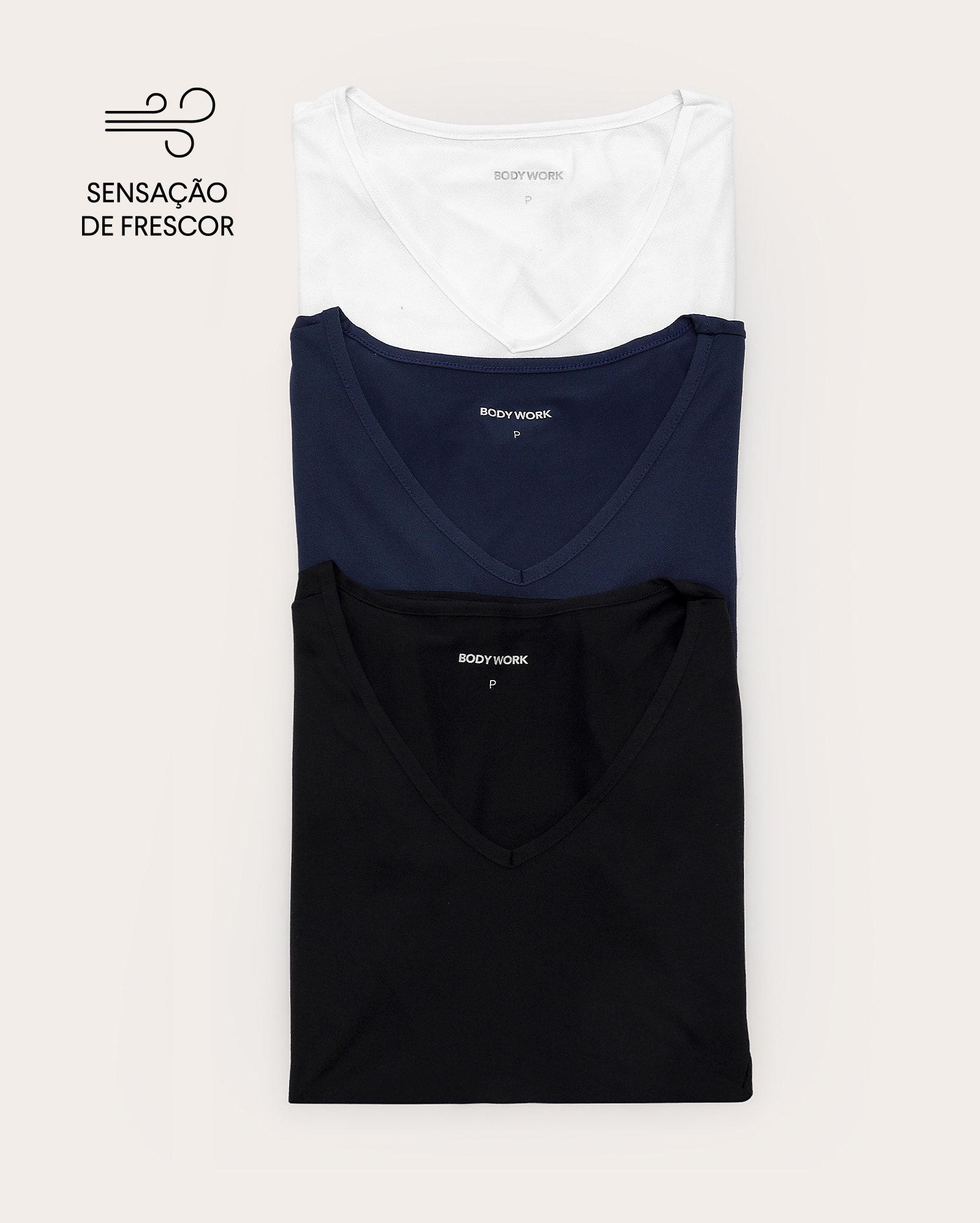 Kit camiseta esportiva feminina 3 peças de poliamida multicor | Body Work