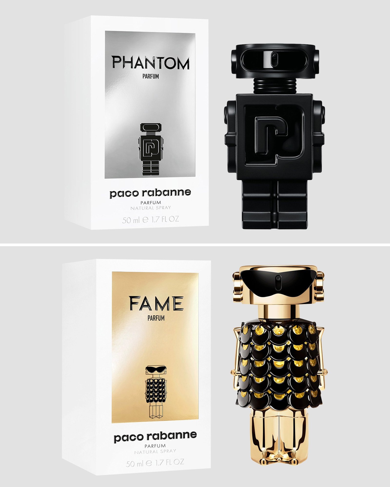 Kit perfumes feminino Fame edp 50ml + masculino Phantom 50ml | Rabanne