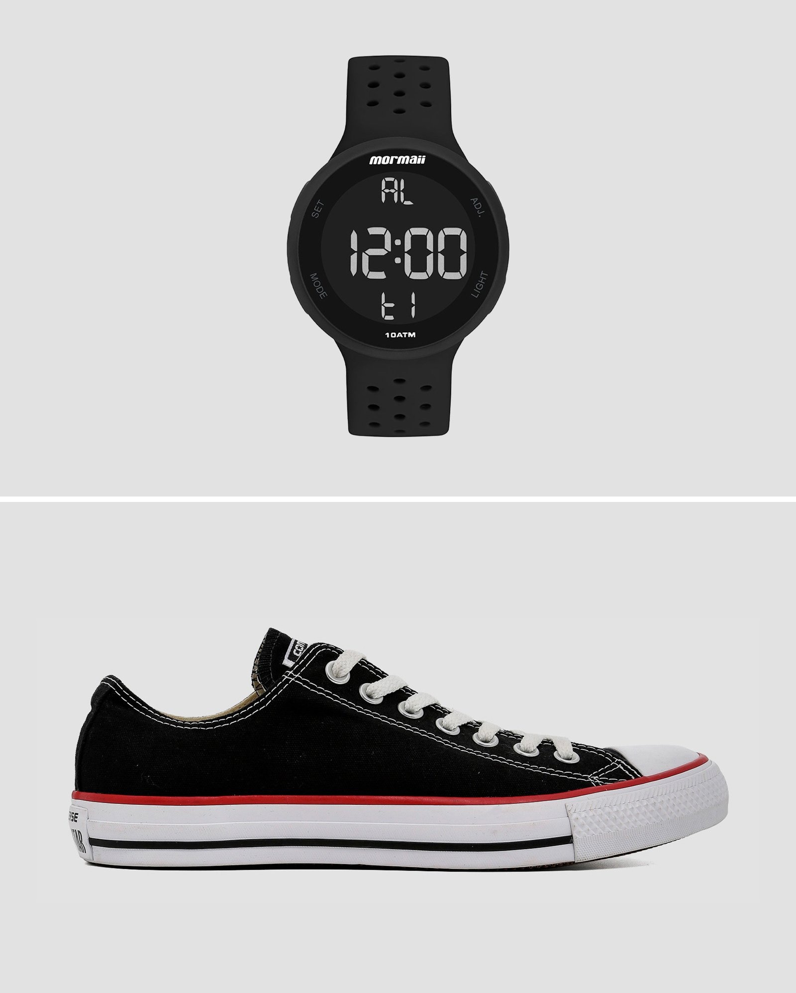 Kit tênis masculino All Star Chuck Taylor lona + relógio digital preto | Converse + Mormaii