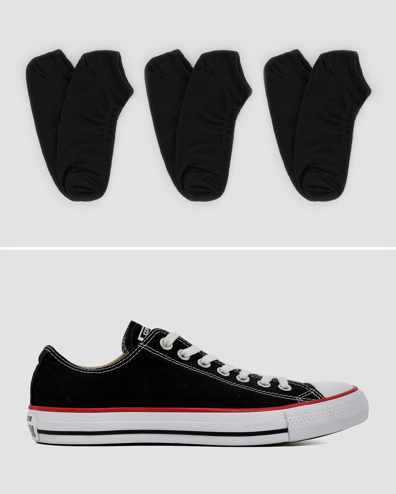 Kit tênis masculino Chuck Taylor Converse All Star + 3 pares de meia cano curto preto Pool