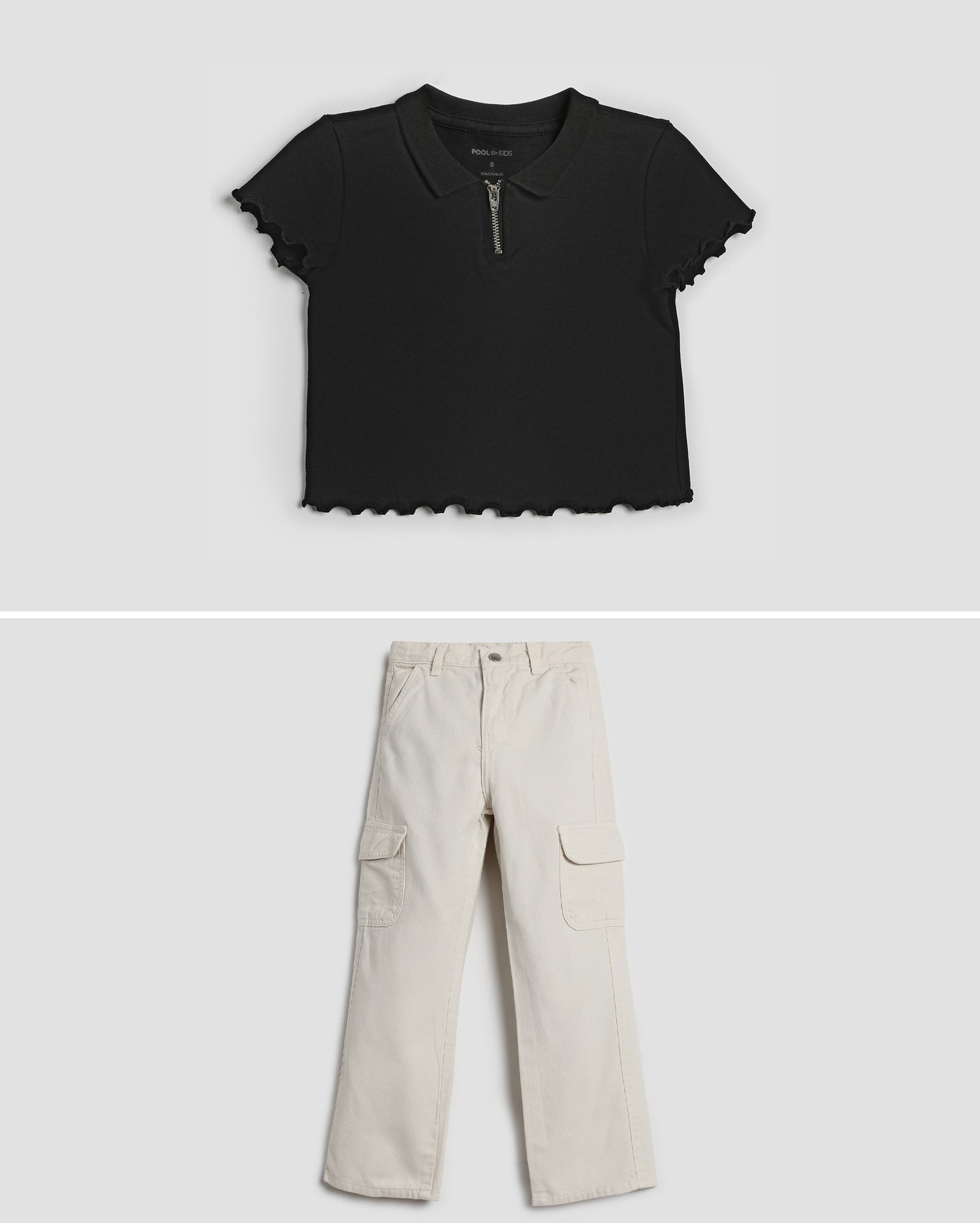 Conjunto longo infantil cropped com zíper cargo 4-10A multicor | Pool Kids