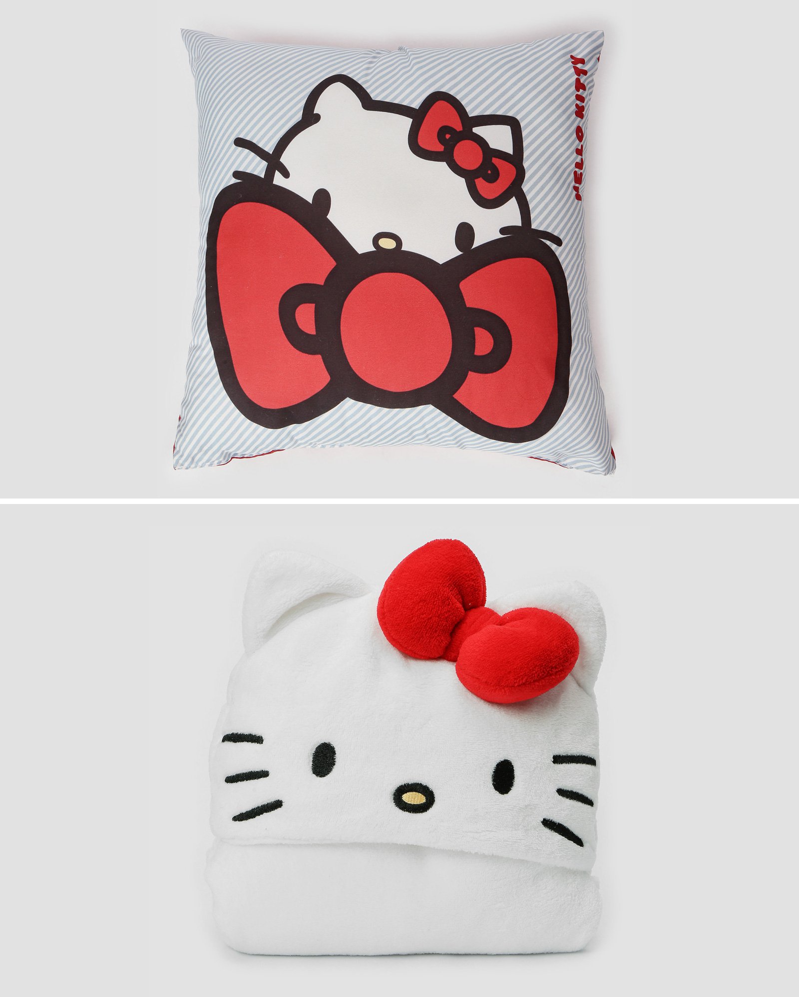 Kit manta capuz Hello Kitty em fleece + almofada 43x43cm multicor | Sanrio + Casa Riachuelo