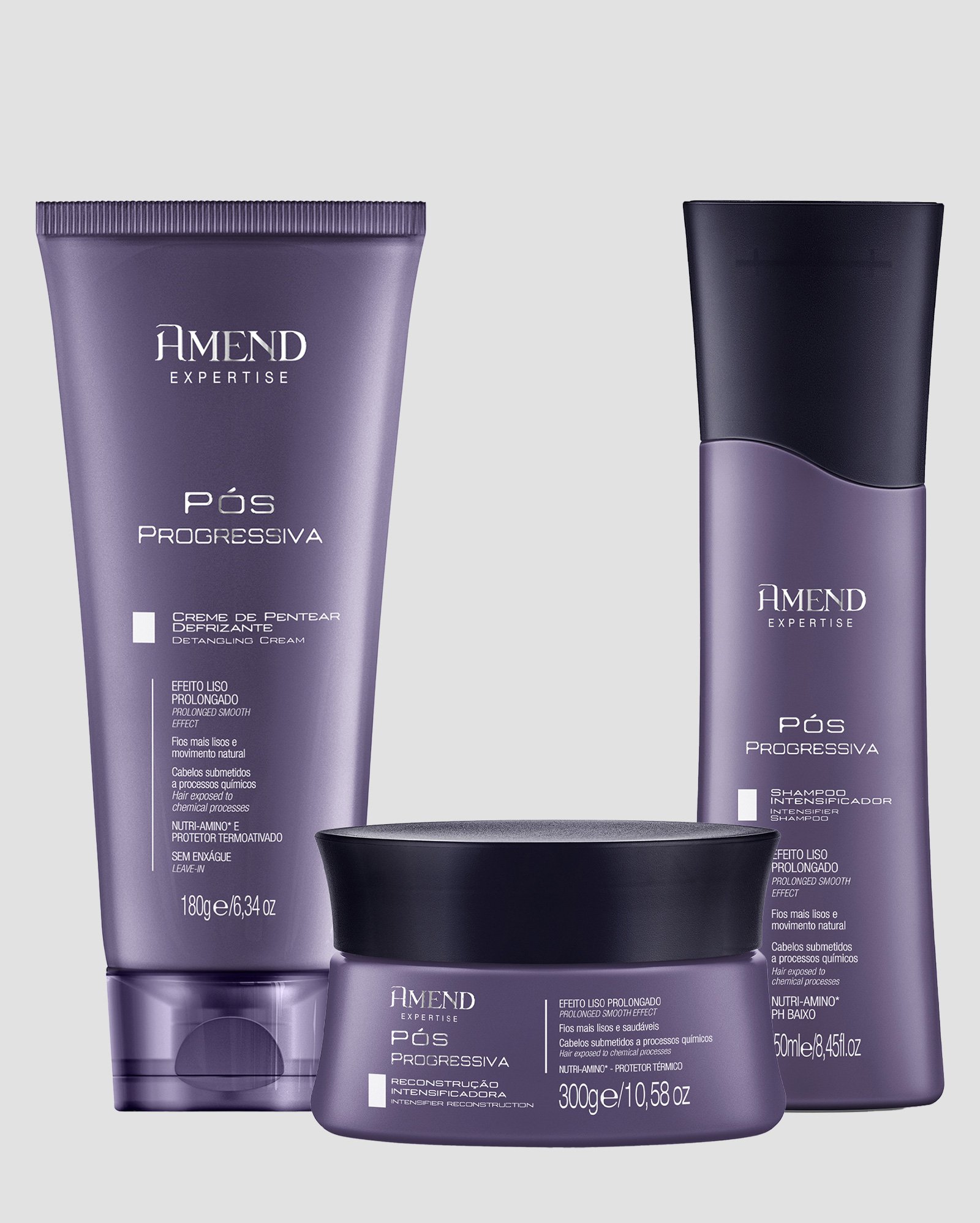 Kit shampoo pós-progressiva Expertise 250ml + máscara 300g + leave-in defrizante 180g | Amend