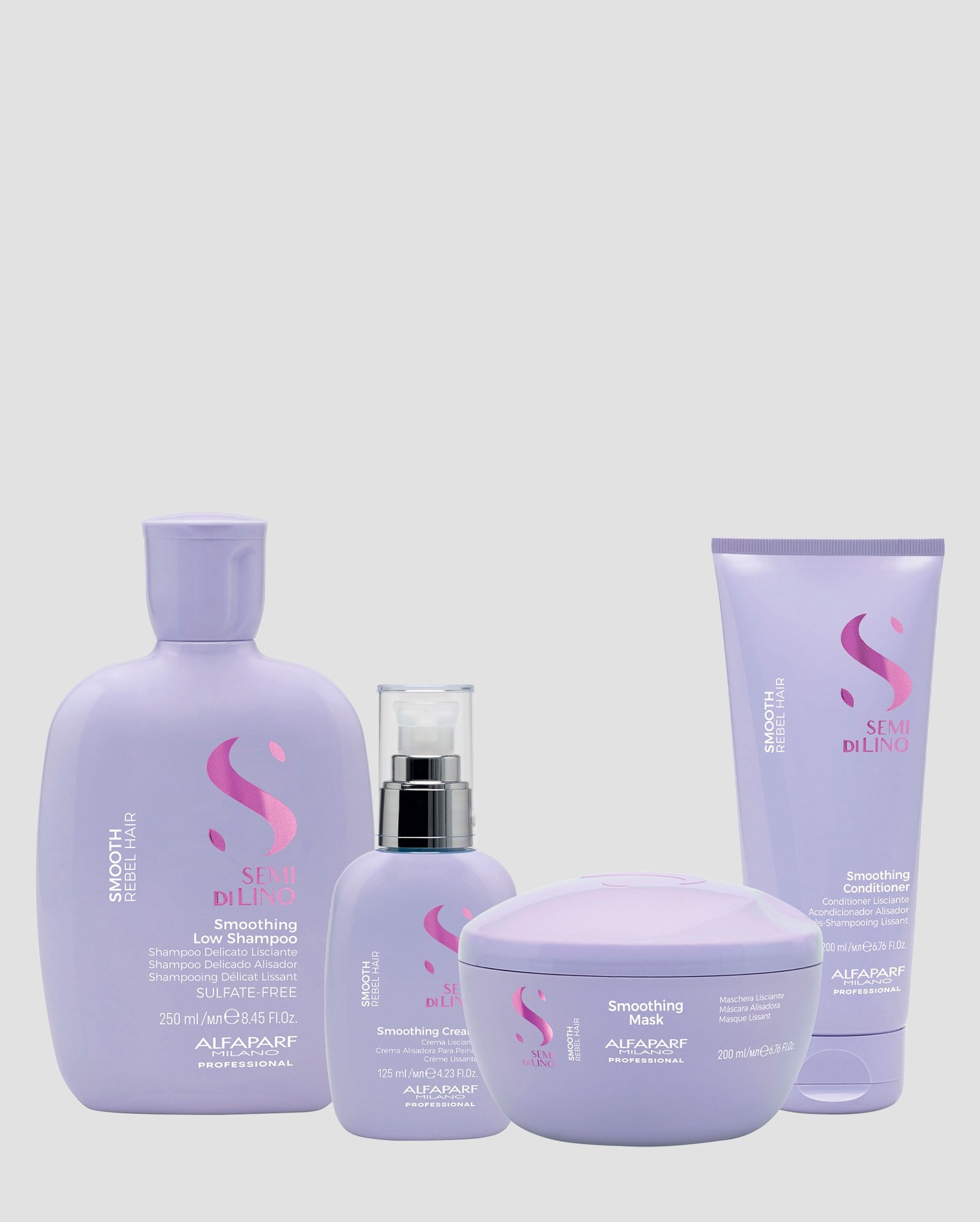 Kit shampoo Smooth Rebel Hair 250ml + condicionador 200ml + máscara 200ml + leave-in 125ml | Alfaparf