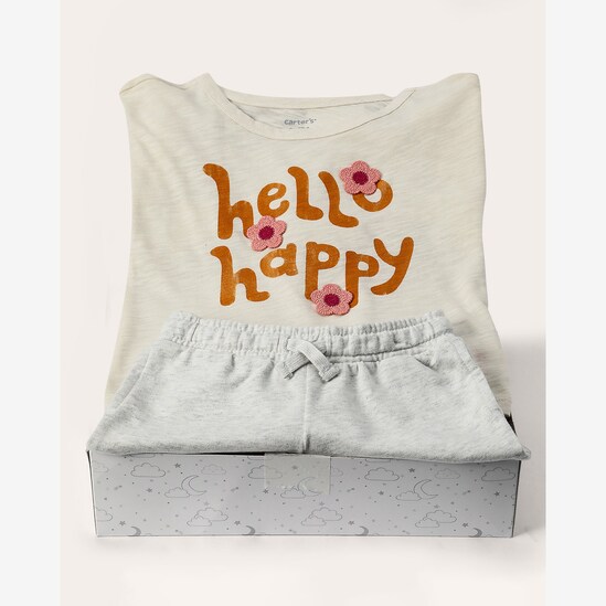 Conjunto curto infantil hello happy cós elástico + caixa presente M | Carter's
