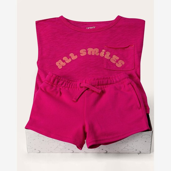 Conjunto curto infantil all smiles cós elástico + caixa presente M | Carter's