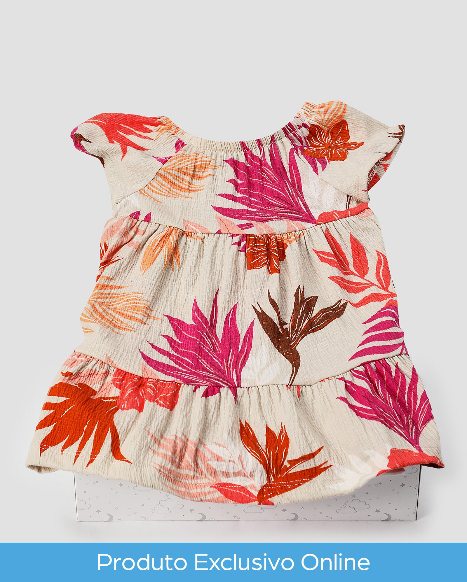 Vestido infantil evasê folhagem + caixa presente M | Carter's