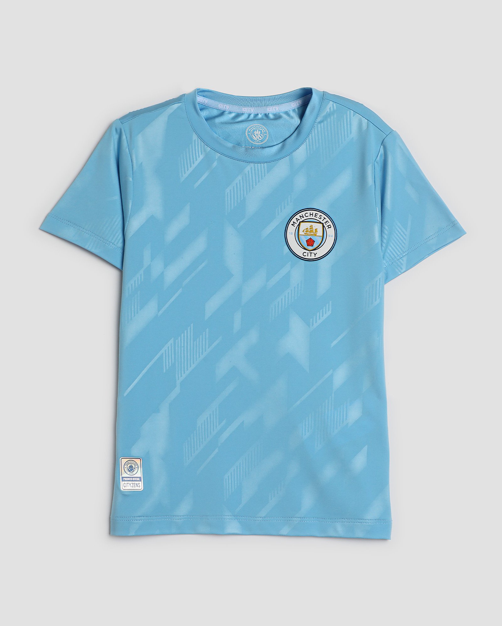 Conjunto curto infantil futebol Manchester City geométrica cós de elástico 4-10A
