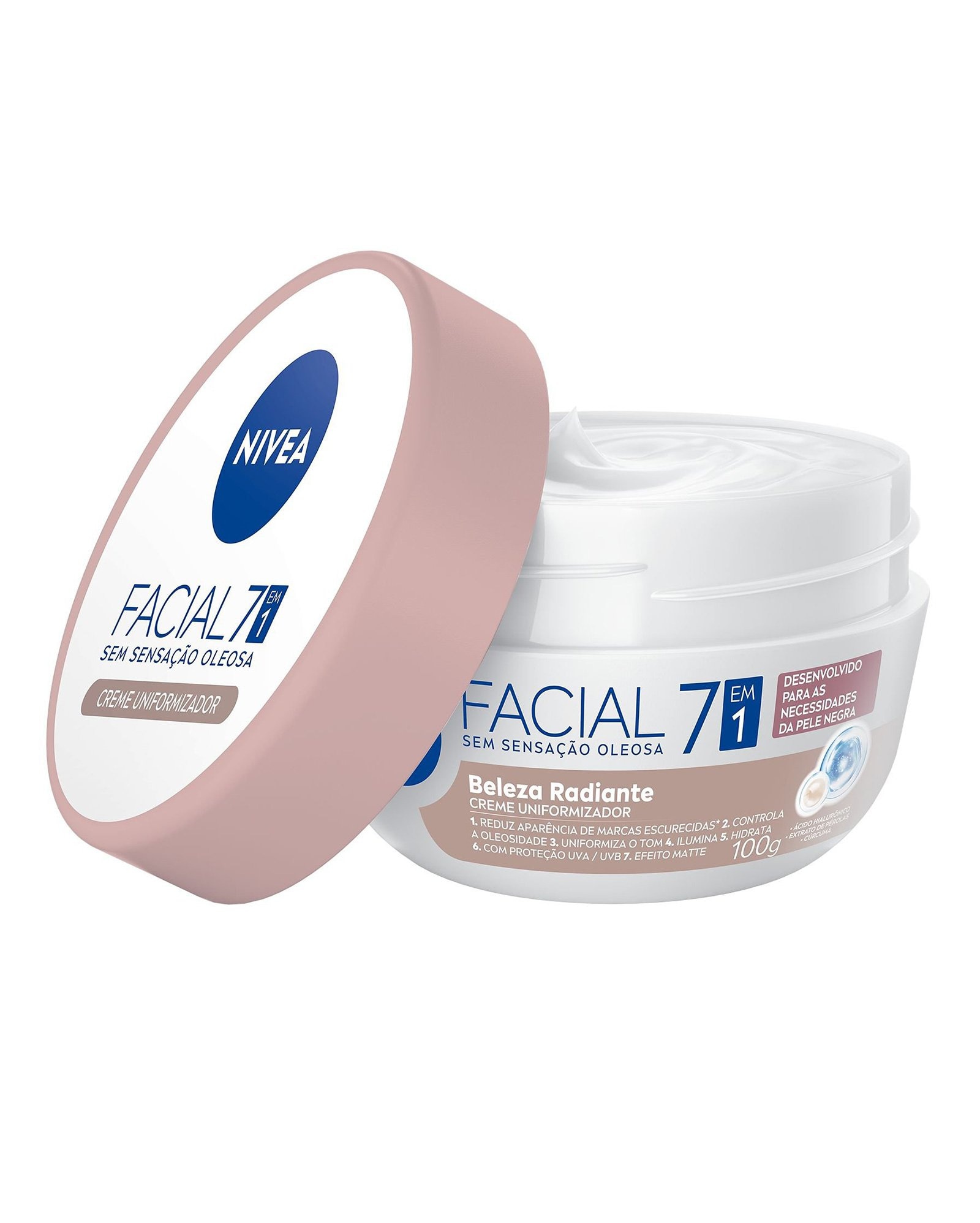 Kit hidratante facial Beleza Radiante 7 em 1 100g + protetor solar facial toque seco FPS 70 40ml | Nivea