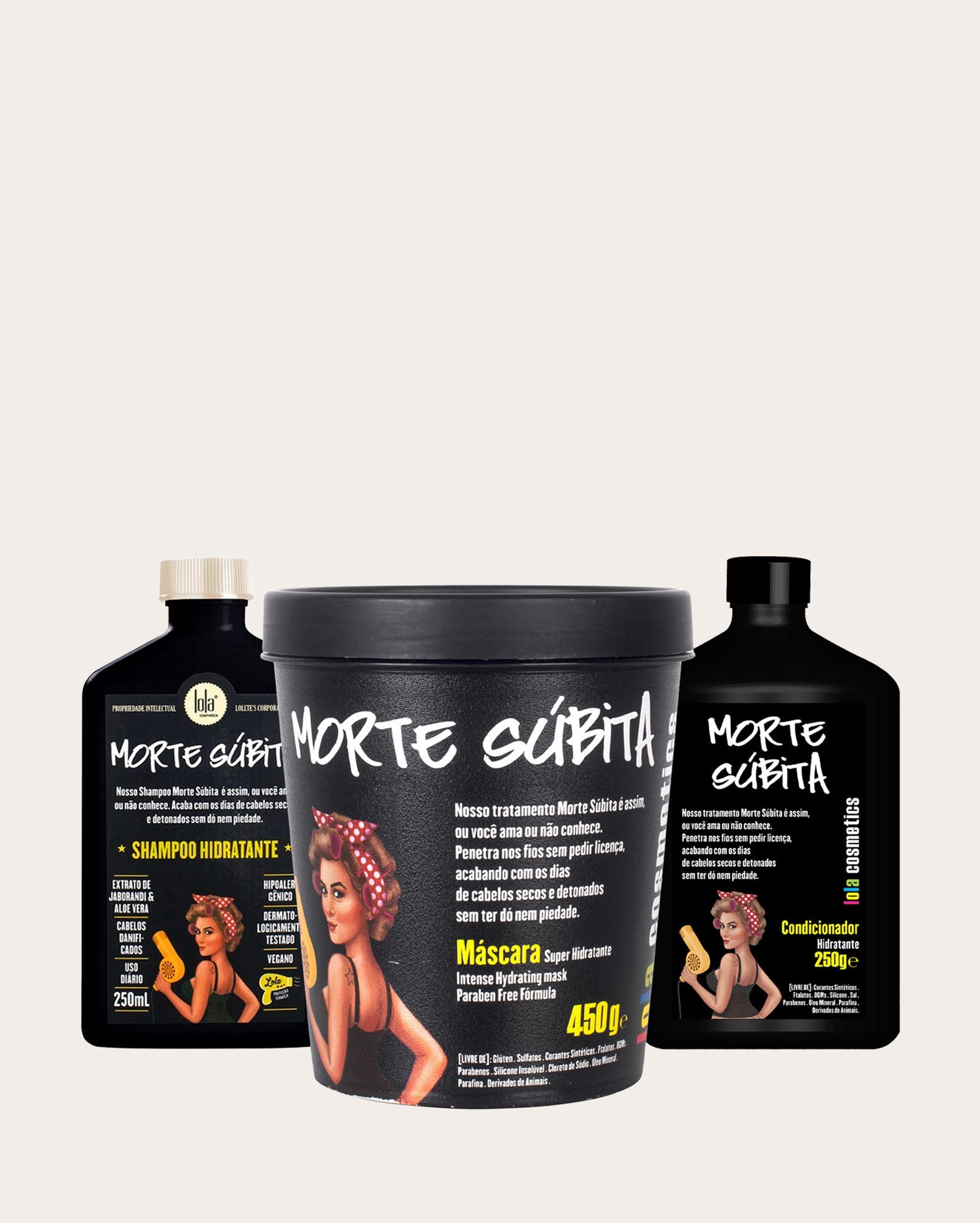 Kit shampoo Morte Súbita 250ml + condicionador 250g + máscara hidratante 450g | Lola Cosmetics